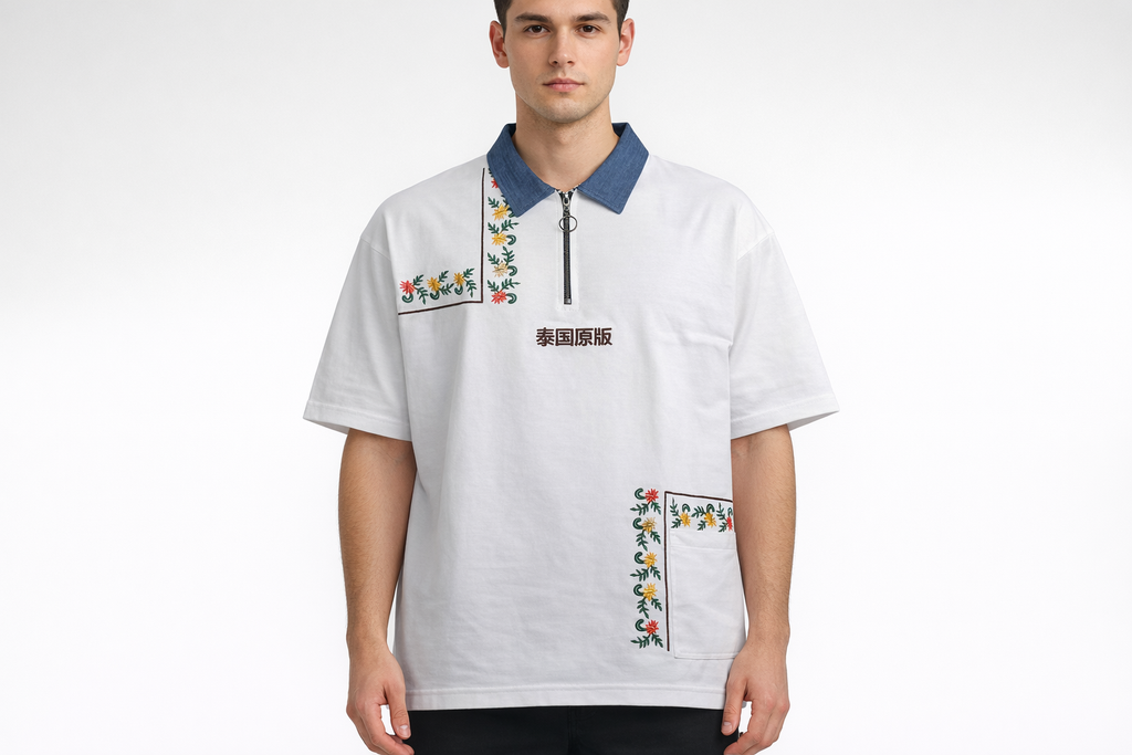 Retro Floral Oversized Polo T-Shirt