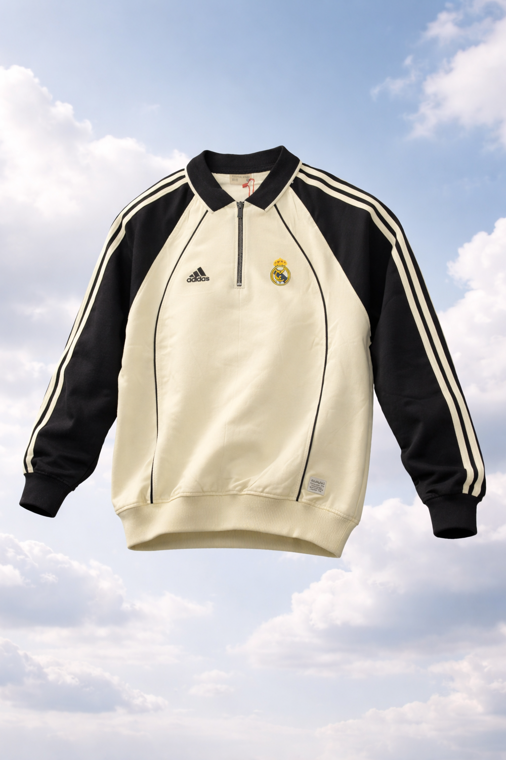 Real Madrid Retro Quarter-Zip Sweatshirt – Cream & Black