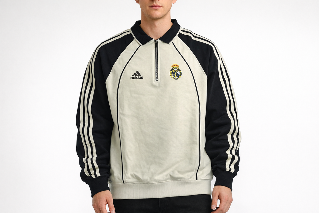 Real Madrid Retro Quarter-Zip Sweatshirt – Cream & Black