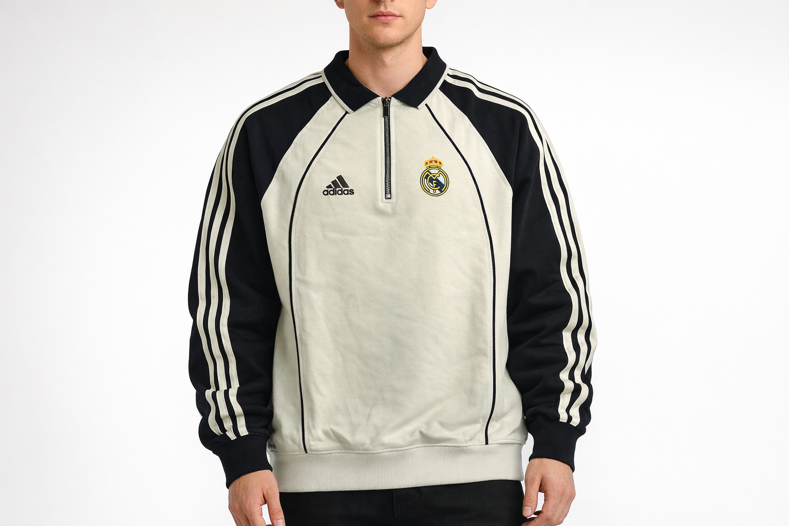 Real Madrid Retro Quarter-Zip Sweatshirt – Cream & Black